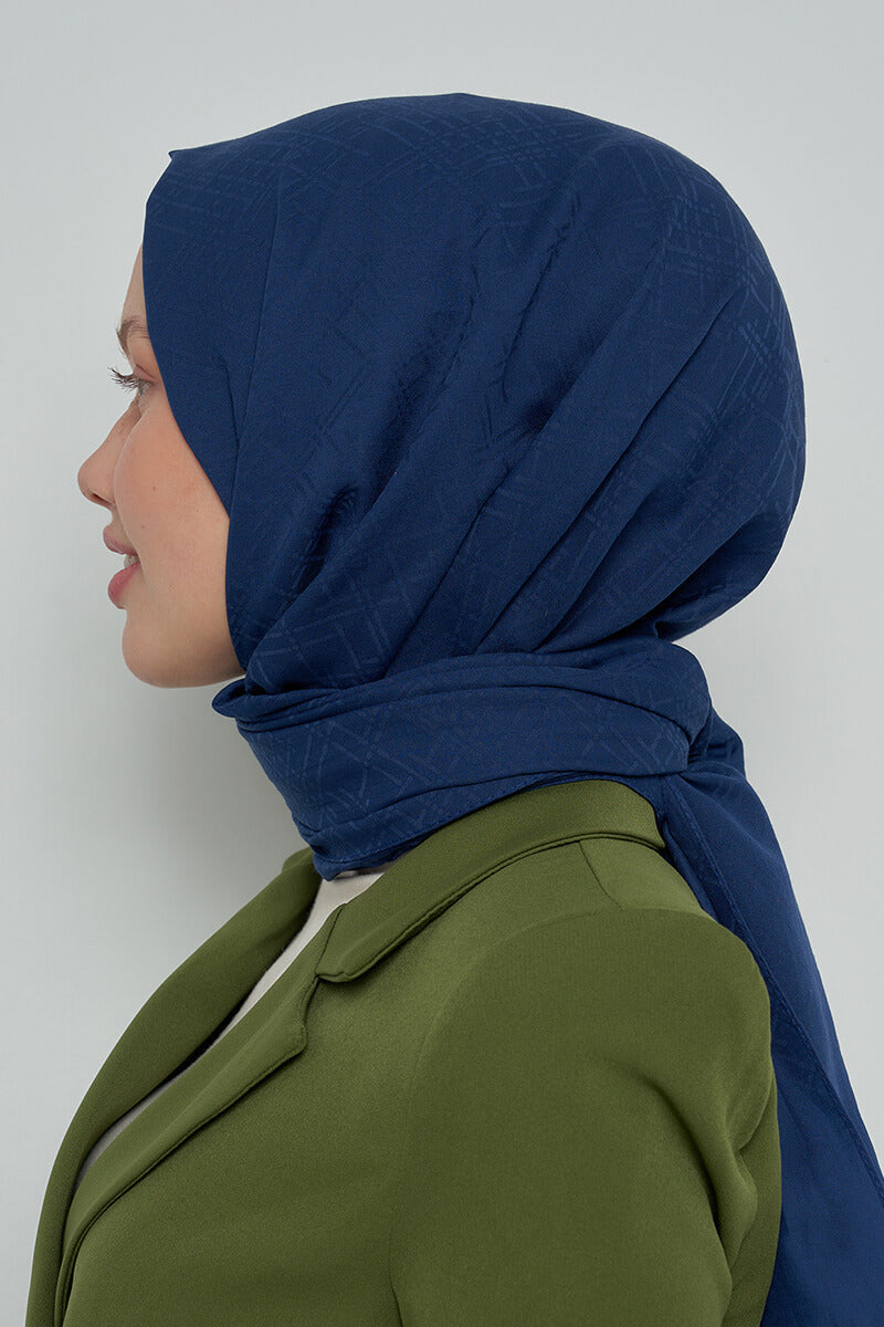 Pamuklu Şal Çizgi Desen - Lacivert