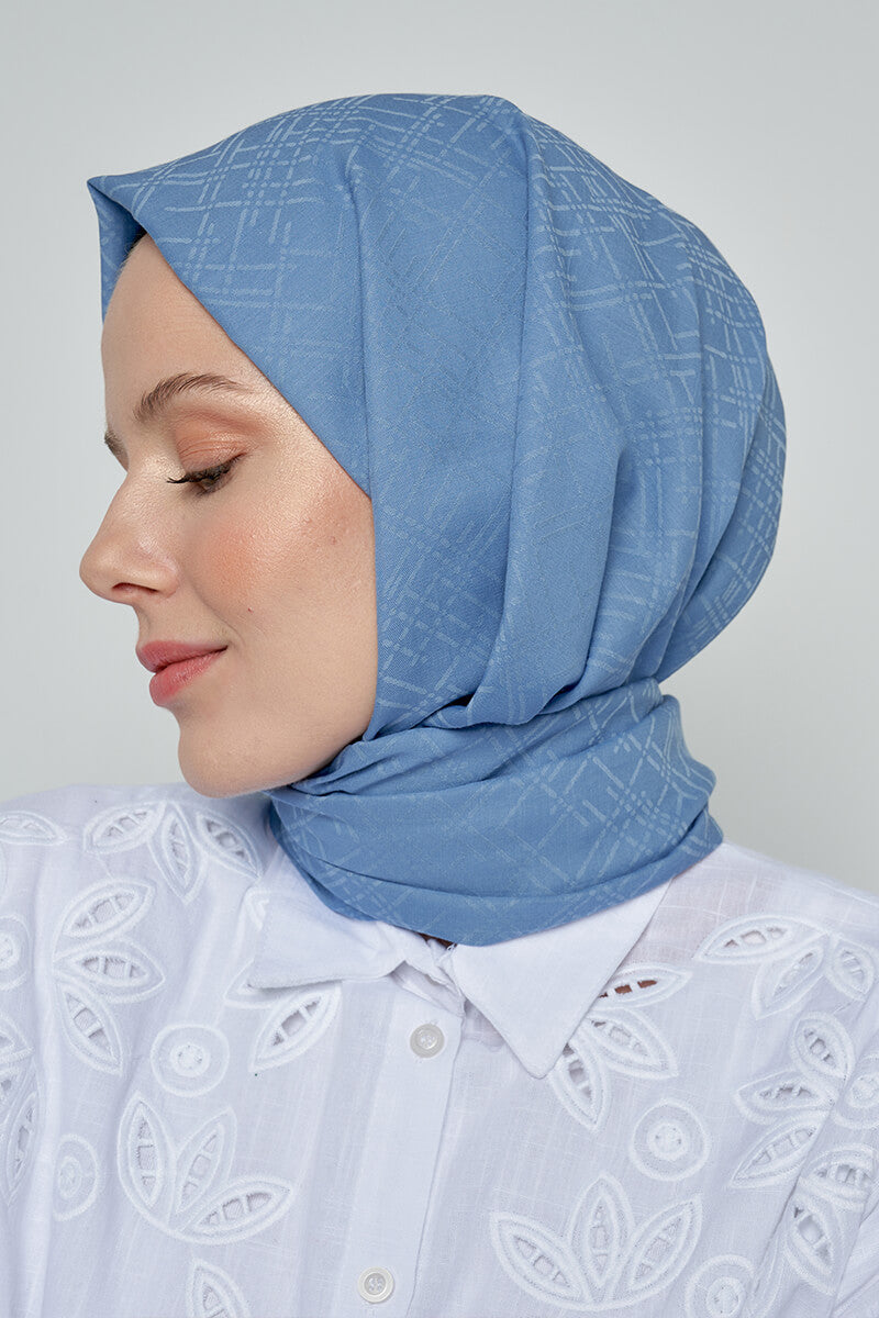 Pamuklu Şal Çizgi Desen - Mavi