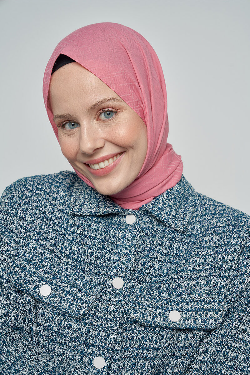 Pamuklu Şal Çizgi Desen - Pembe