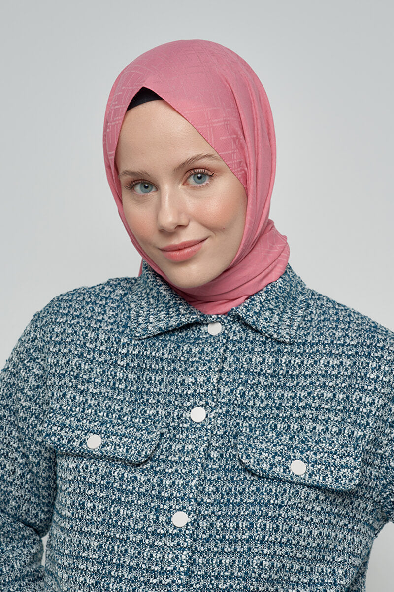 Pamuklu Şal Çizgi Desen - Pembe