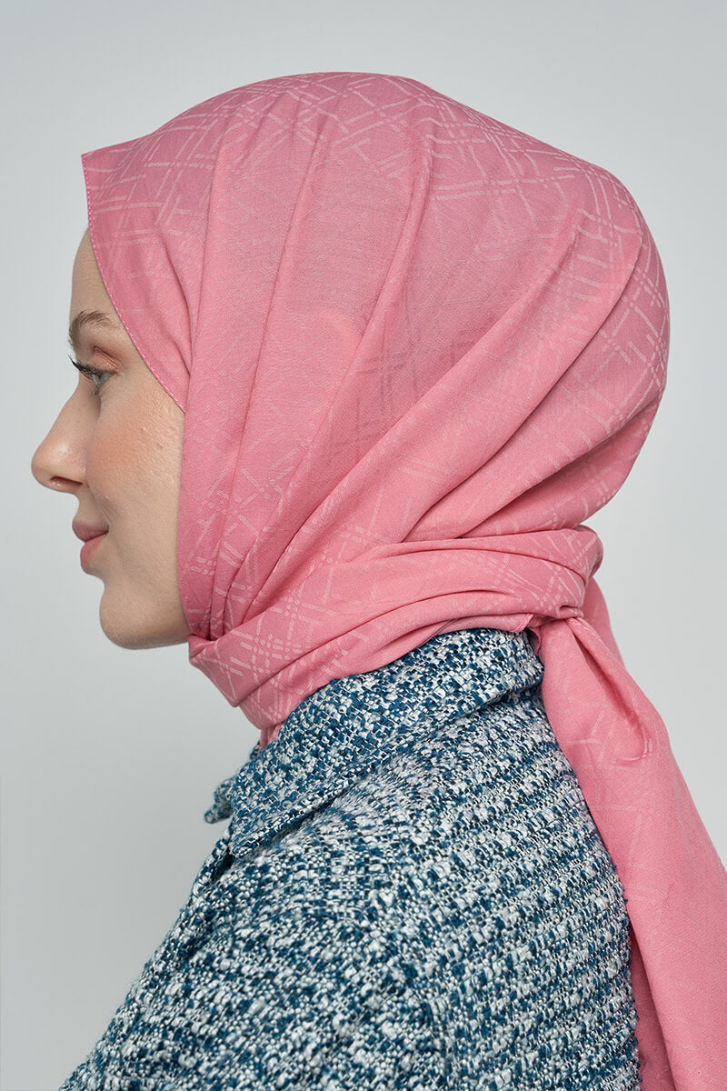 Pamuklu Şal Çizgi Desen - Pembe