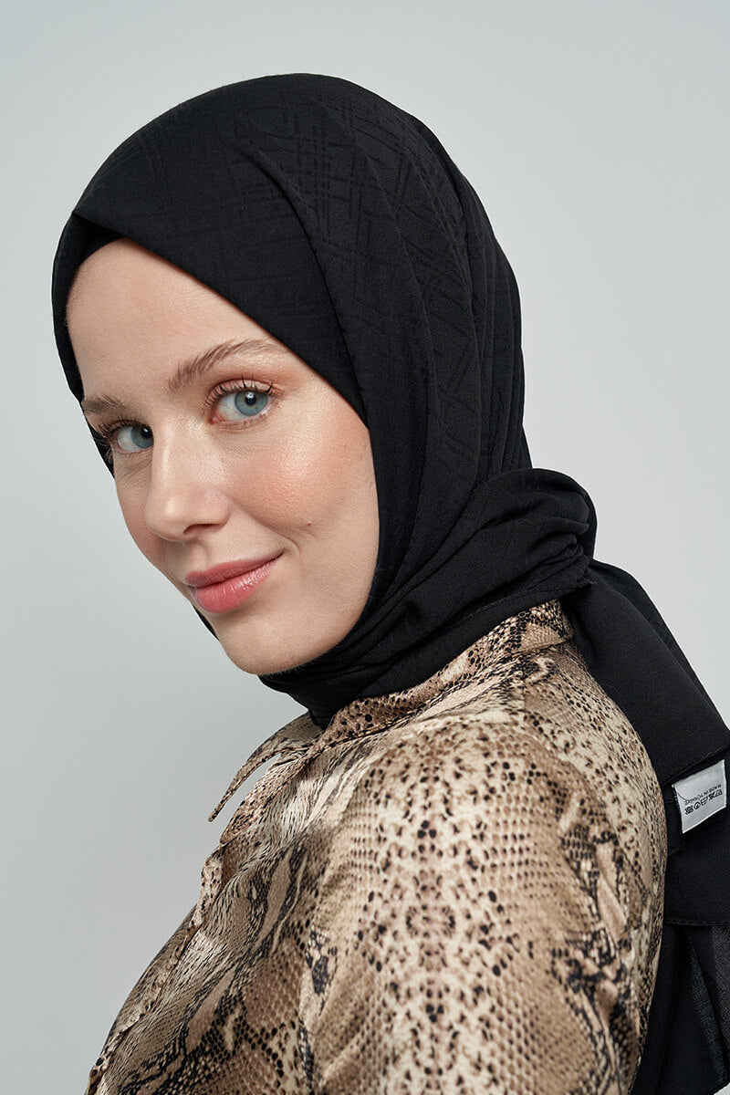 Pamuklu Şal Çizgi Desen - Siyah