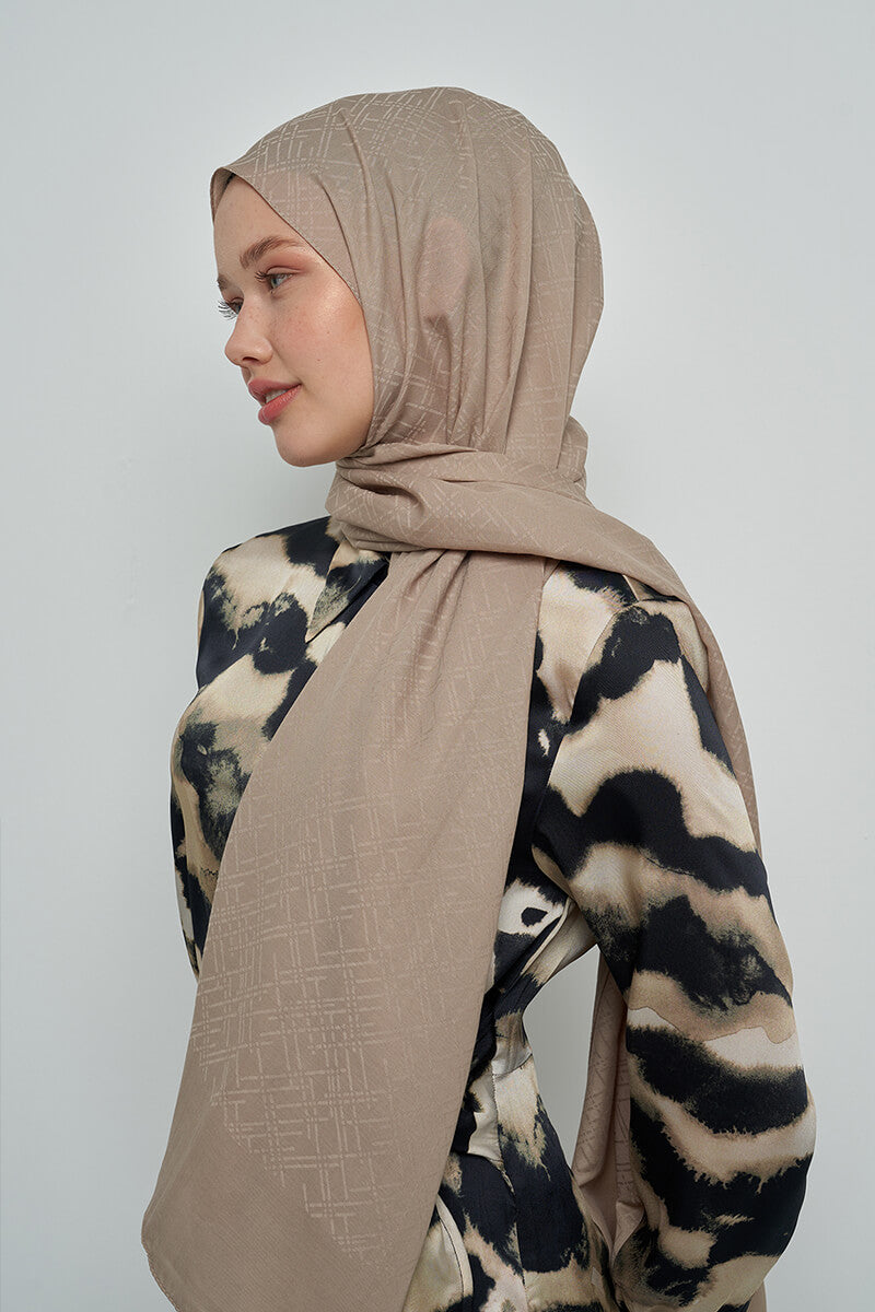 Cotton Shawl with Striped Pattern - Mink