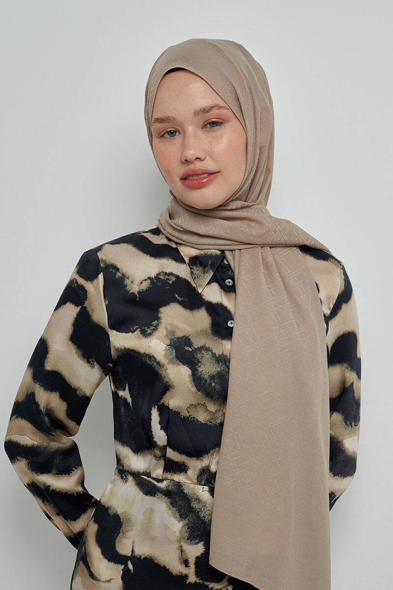 Cotton Shawl with Striped Pattern - Mink