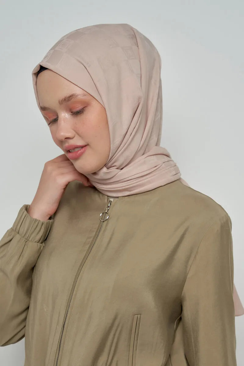 Pamuklu Şal Monogram Desen - Ekru