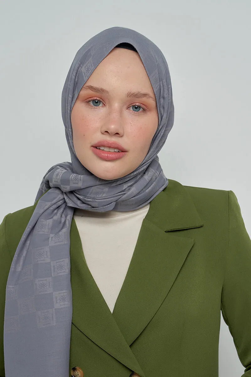 Pamuklu Şal Monogram Desen - Füme