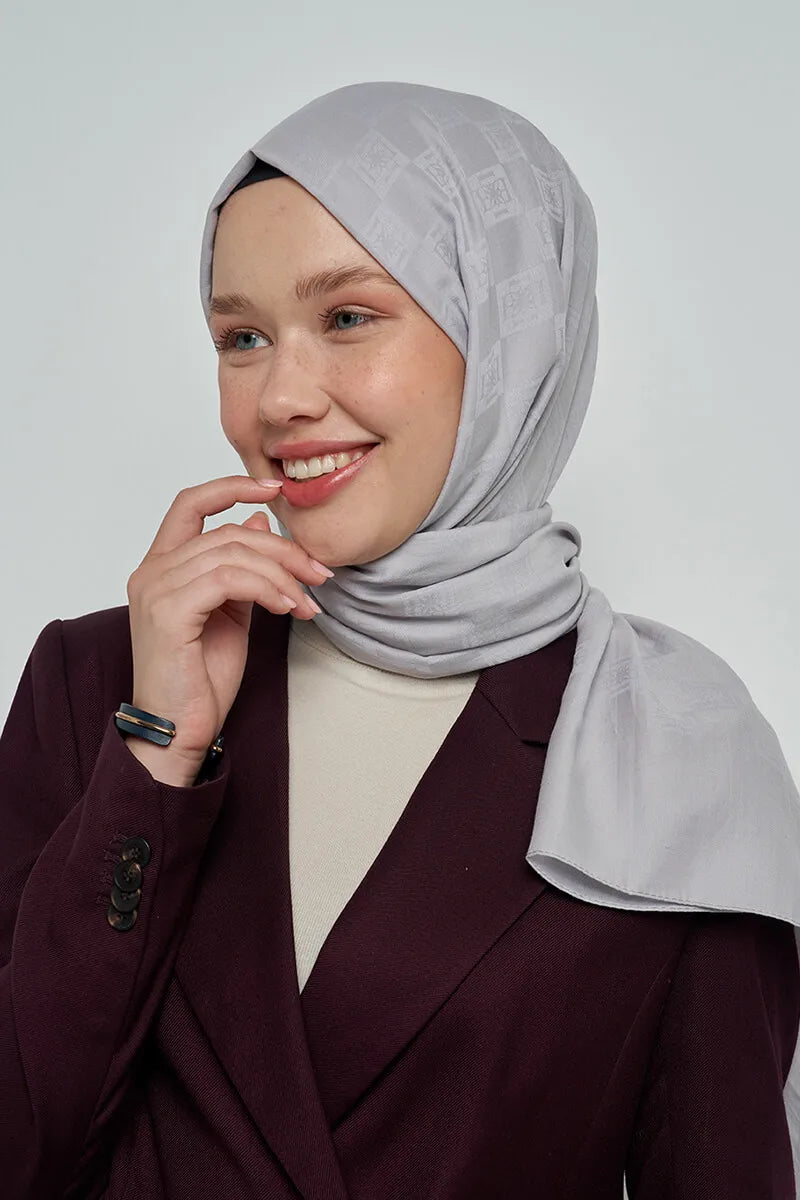 Pamuklu Şal Monogram Desen - Gri