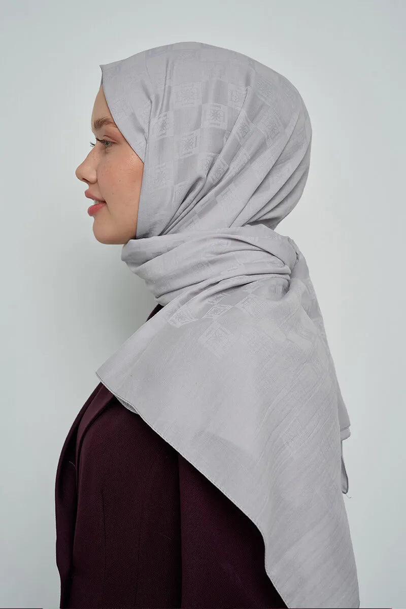 Pamuklu Şal Monogram Desen - Gri