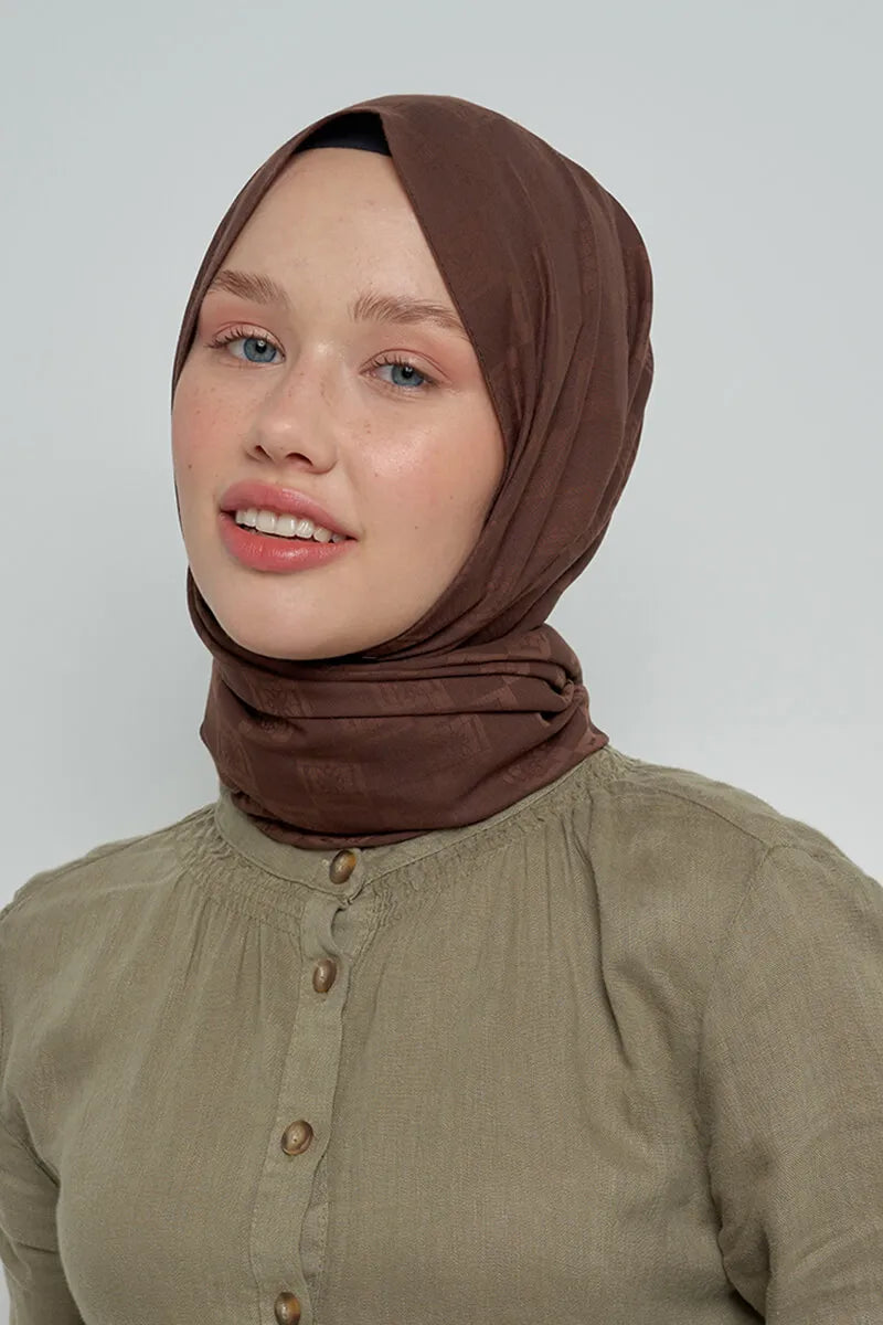 Pamuklu Şal Monogram Desen - Kahve