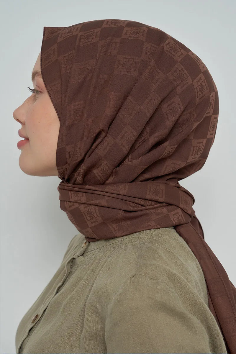 Pamuklu Şal Monogram Desen - Kahve