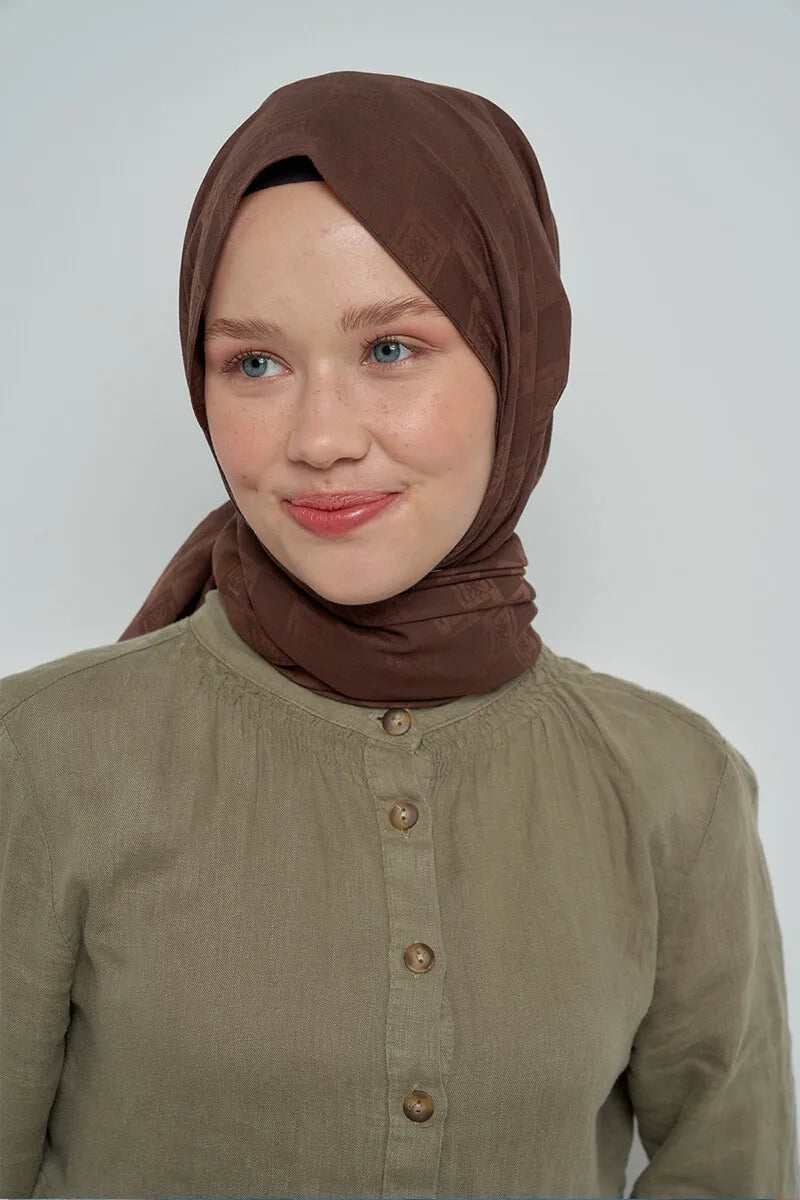 Pamuklu Şal Monogram Desen - Kahve