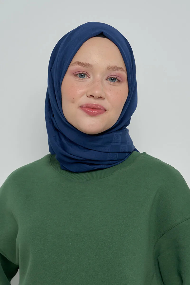 Pamuklu Şal Monogram Desen - Lacivert