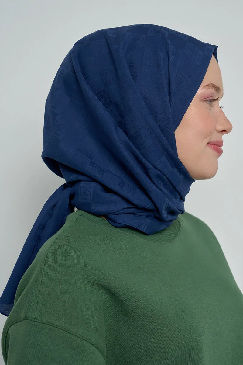 Pamuklu Şal Monogram Desen - Lacivert