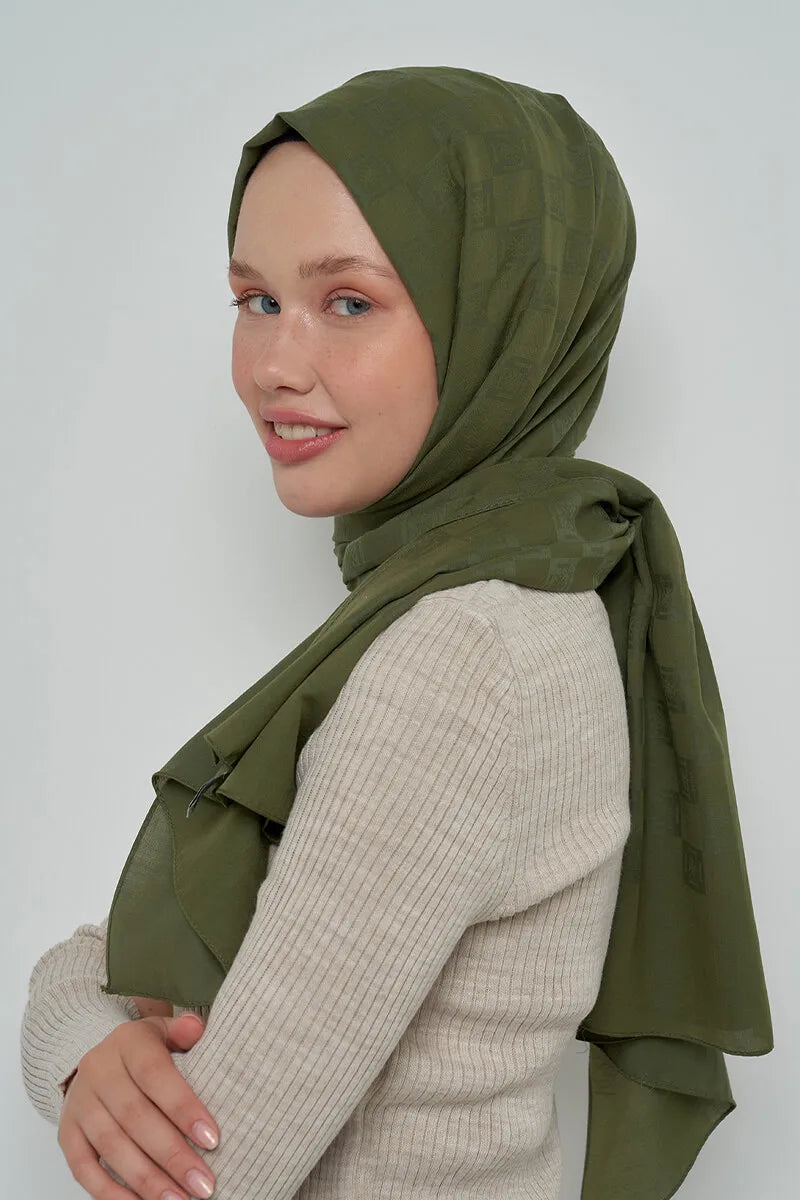 Pamuklu Şal Monogram Desen - Nefti