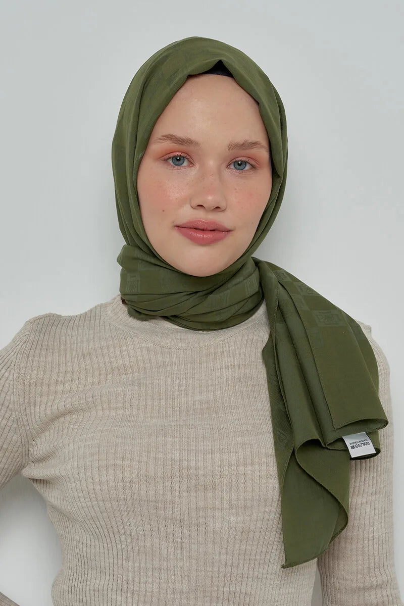 Pamuklu Şal Monogram Desen - Nefti