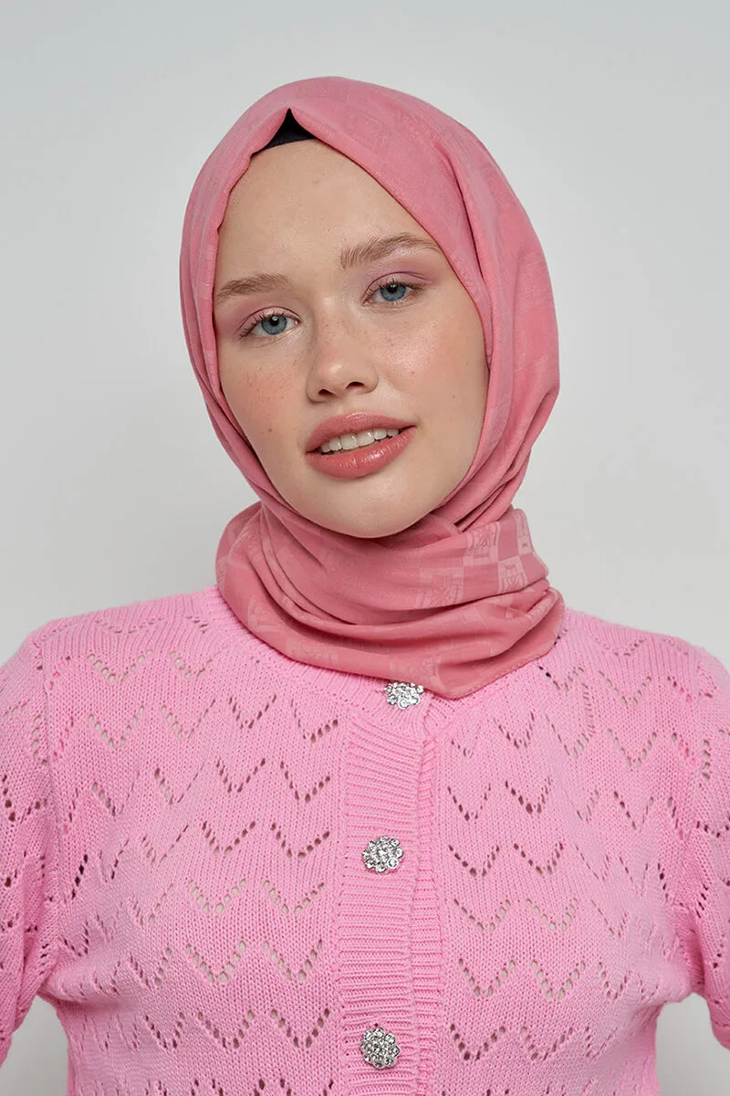 Pamuklu Şal Monogram Desen - Pembe