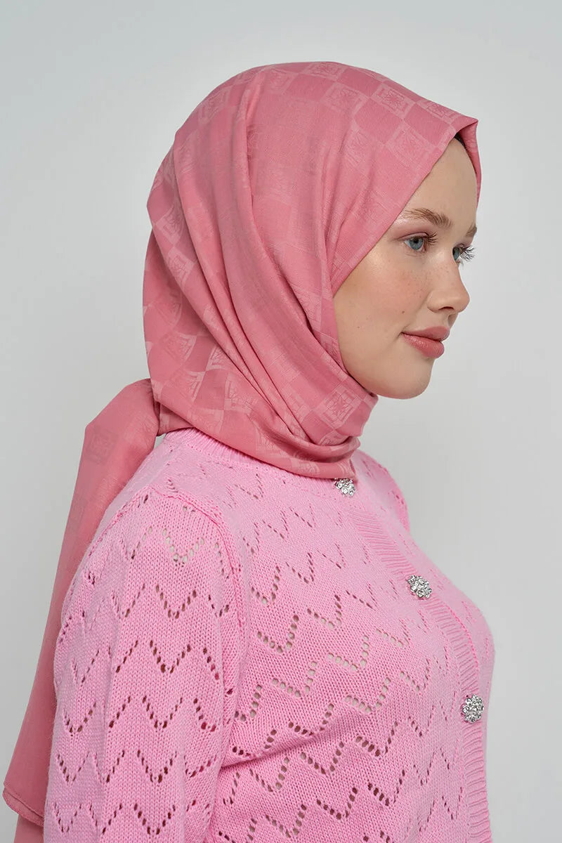 Pamuklu Şal Monogram Desen - Pembe