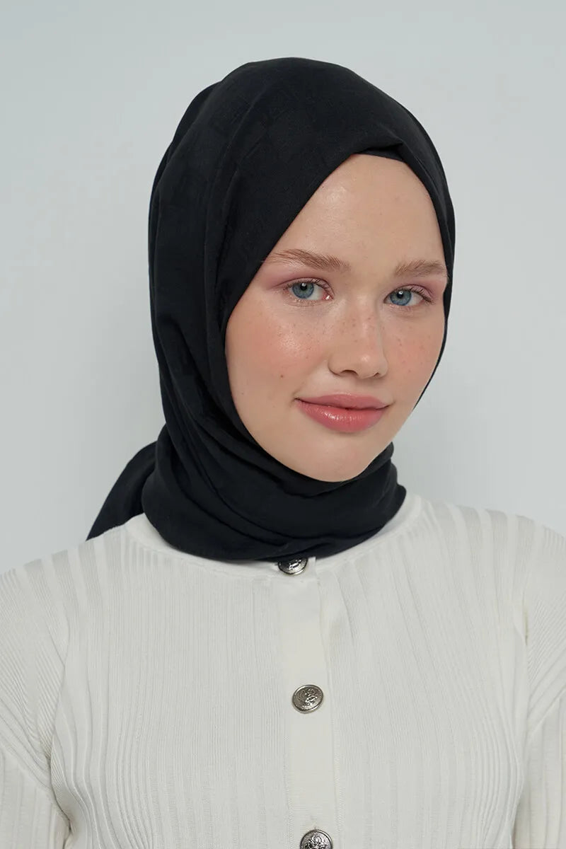 Pamuklu Şal Monogram Desen - Siyah