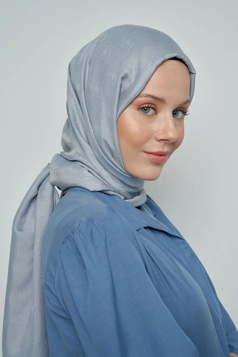 Jakar Pamuk Şal Monogram Desen - Gri