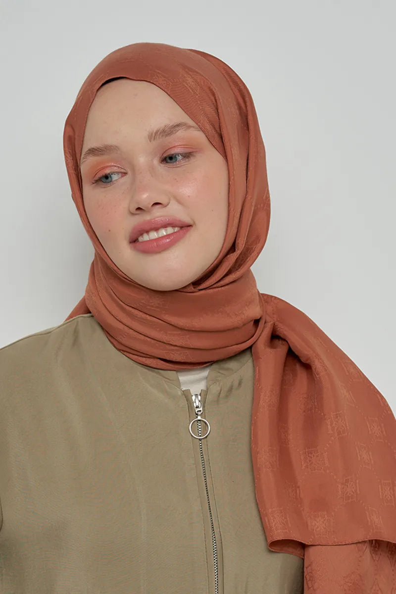 Jakar Pamuk Şal Monogram Desen - Kahverengi