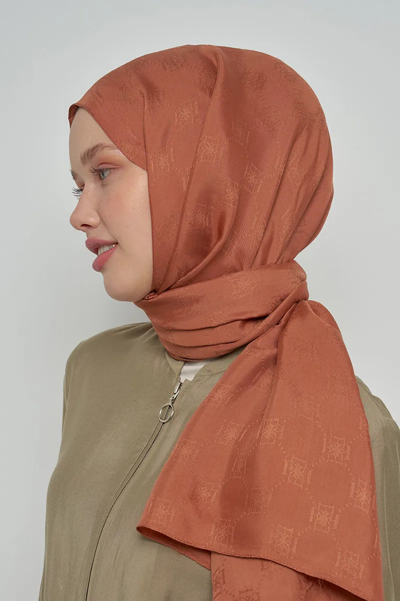 Jakar Pamuk Şal Monogram Desen - Kahverengi