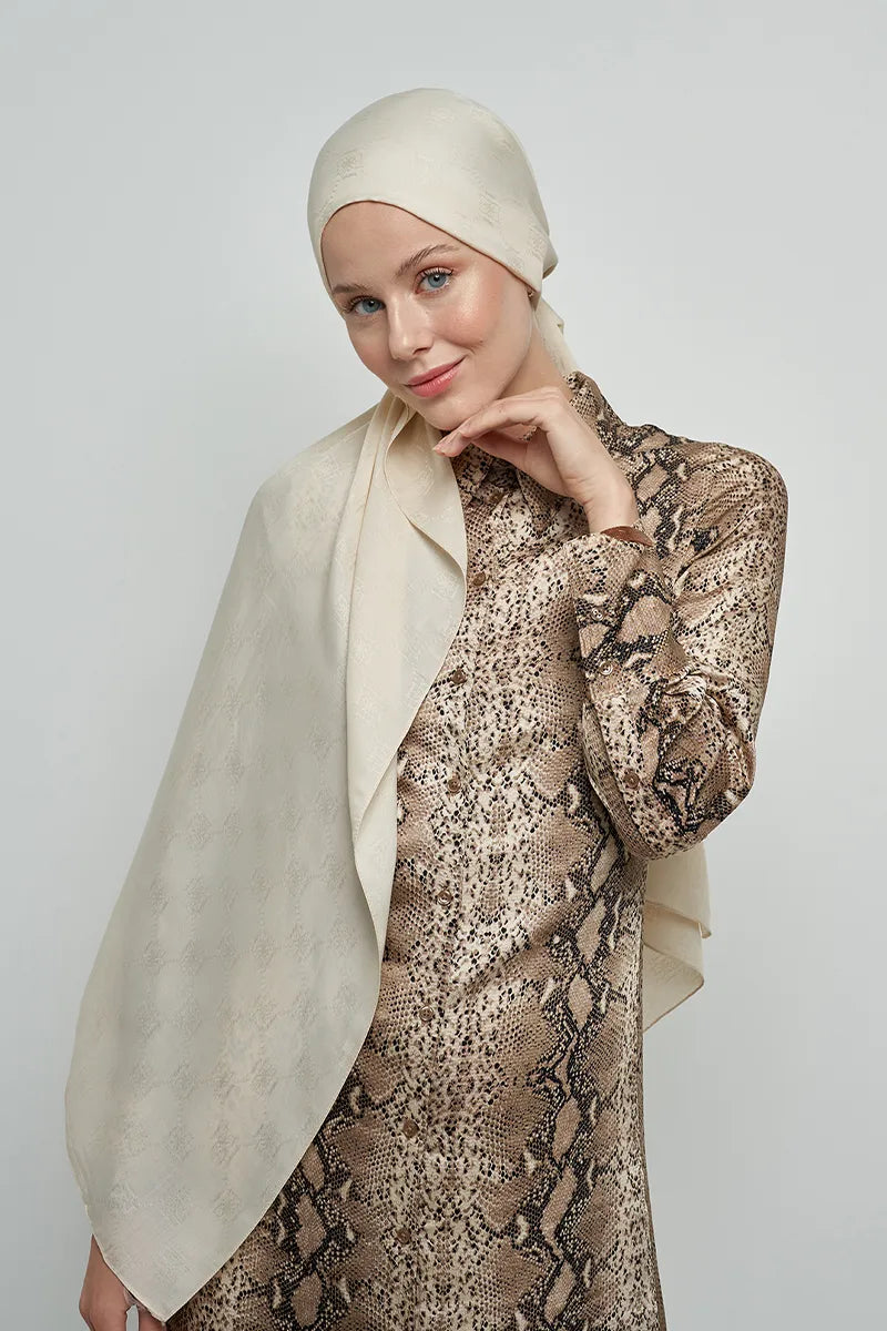 Jakar Pamuk Şal Monogram Desen - Krem
