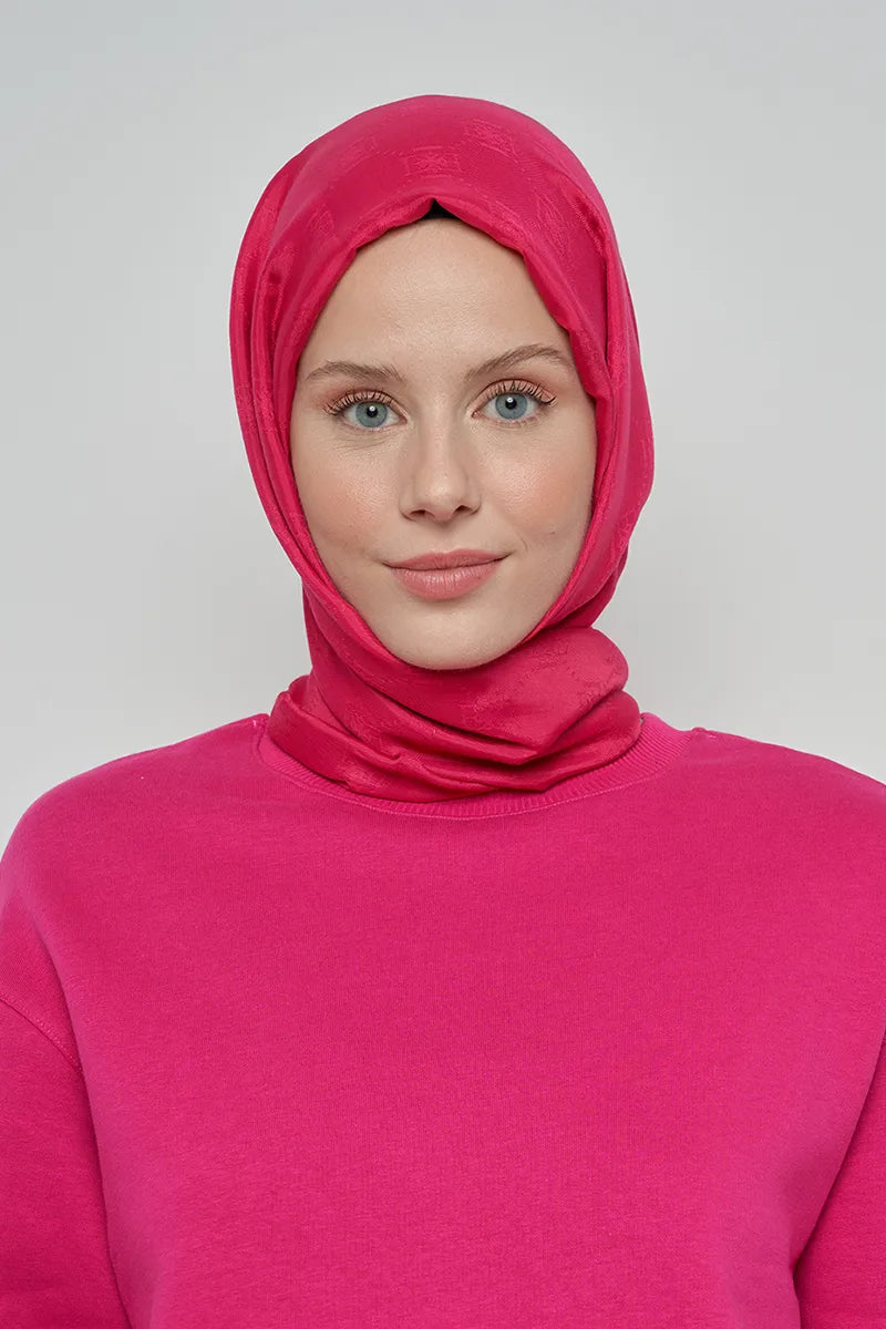 Jacquard Cotton Shawl with Monogram Pattern - Pink