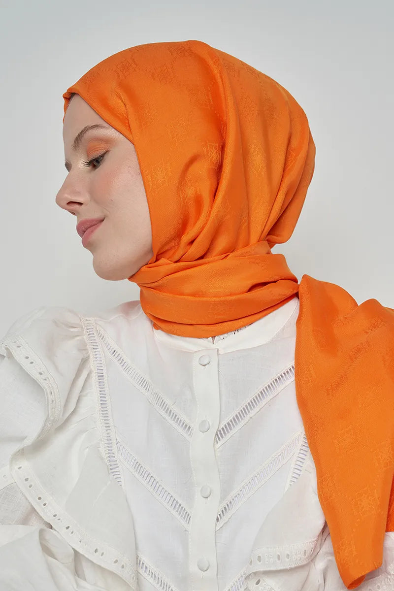 Jakar Pamuk Şal Monogram Desen - Turuncu