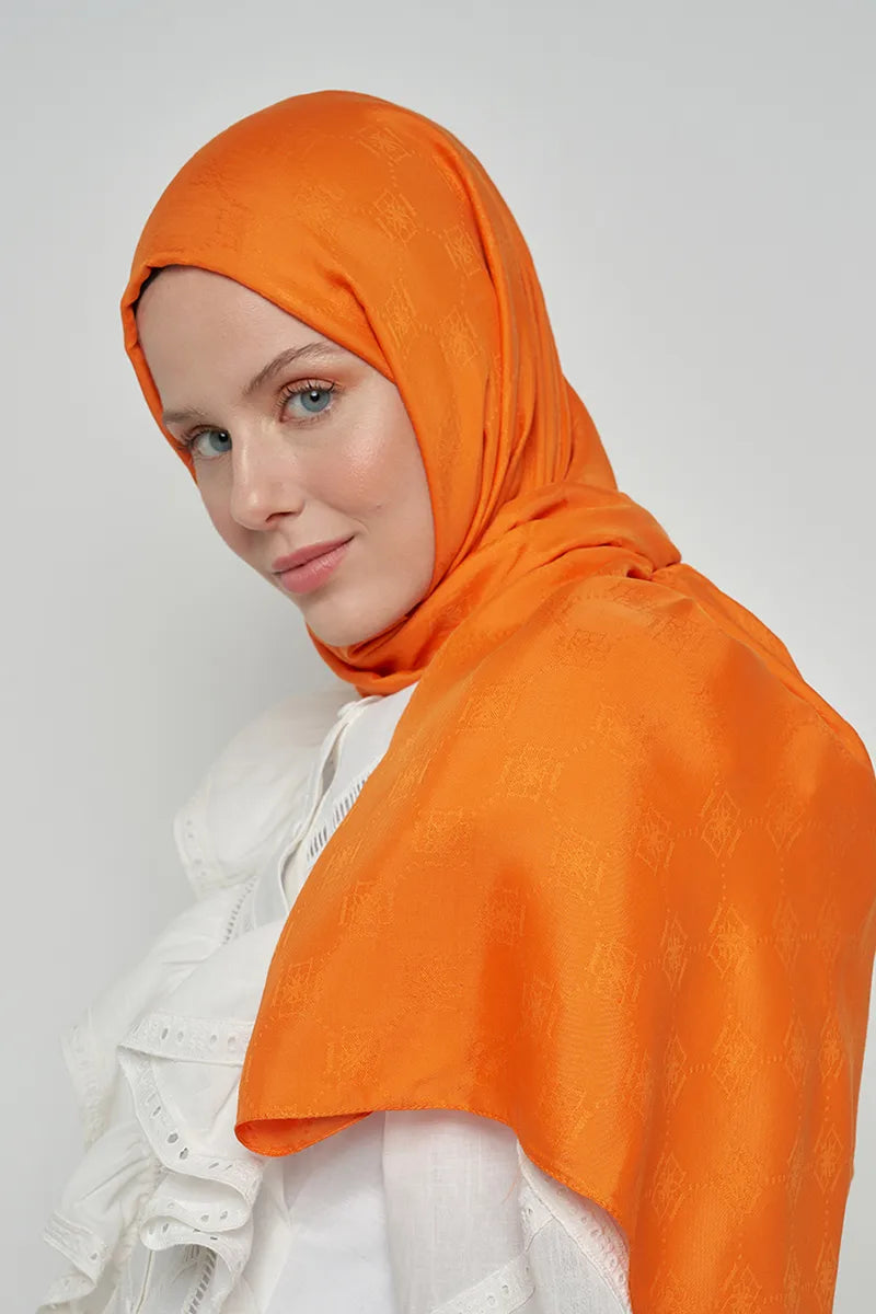 Jakar Pamuk Şal Monogram Desen - Turuncu