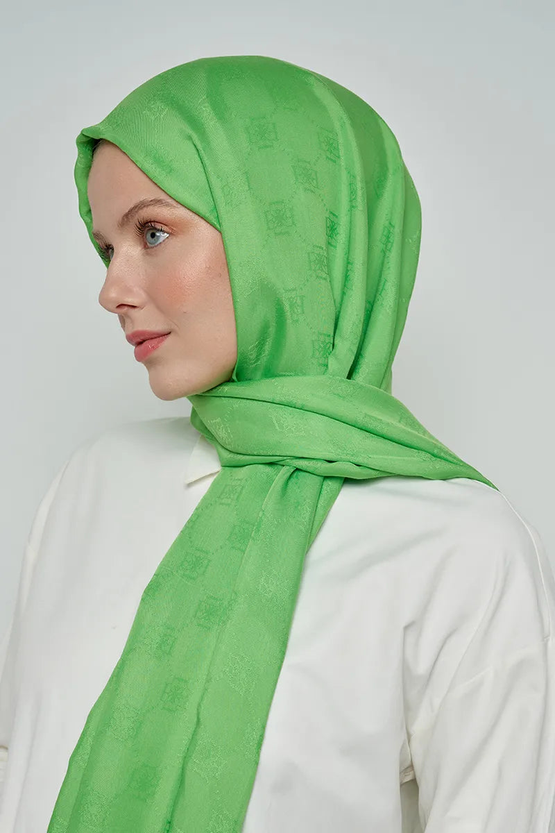 Jakar Pamuk Şal Monogram Desen - Yeşil