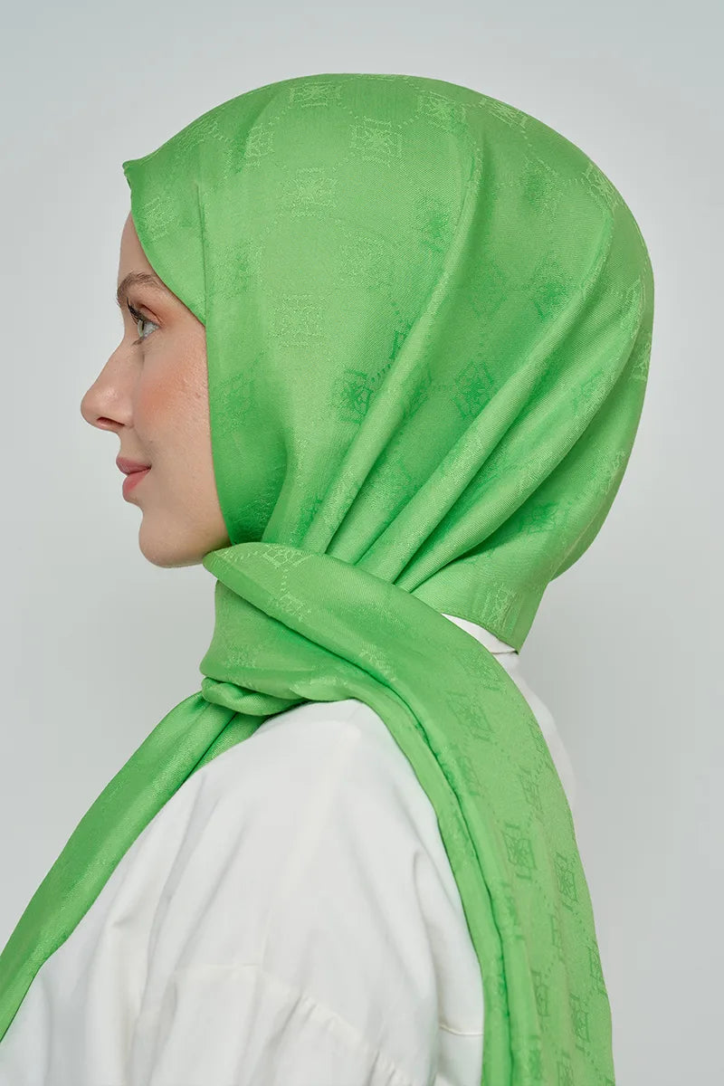 Jacquard Cotton Shawl with Monogram Pattern - Green