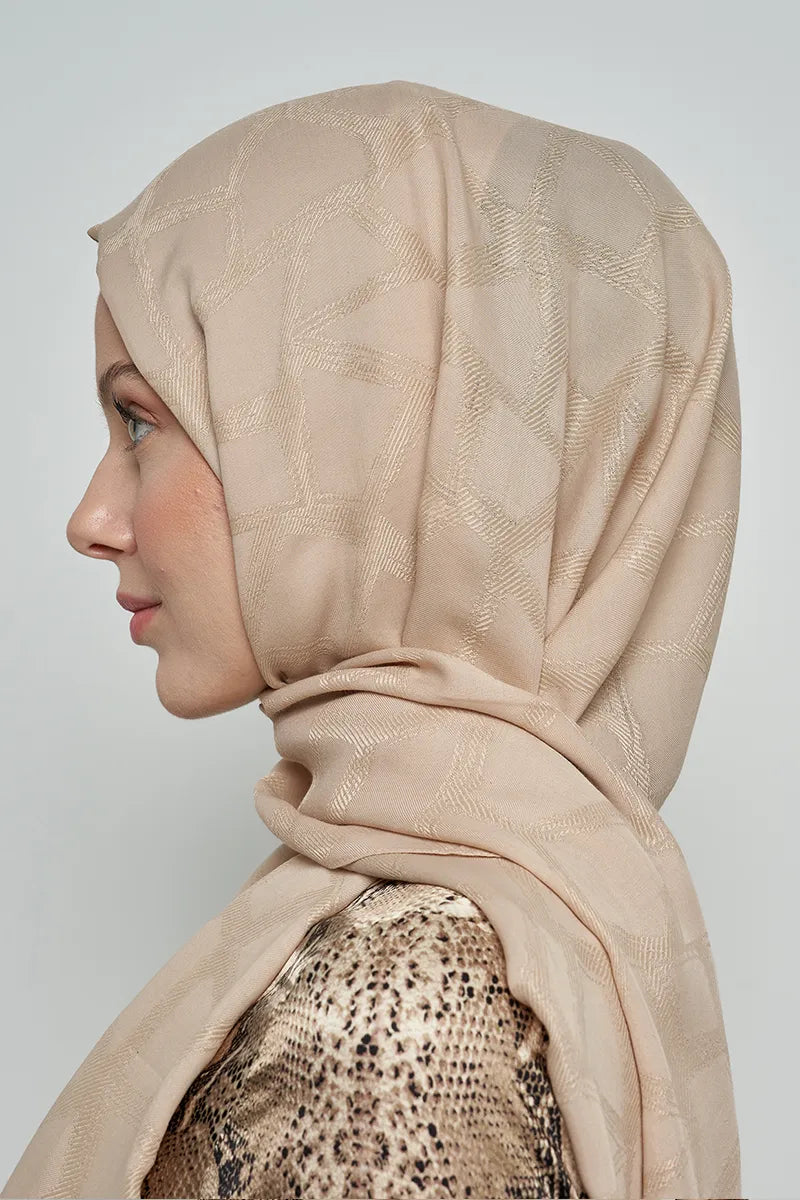 Jakar Pamuk Şal Mozaik Desen - Bej