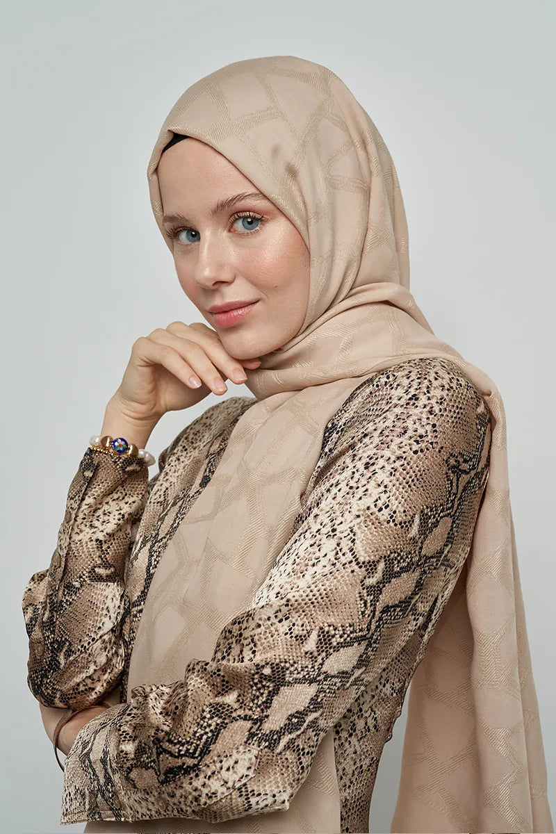 Jakar Pamuk Şal Mozaik Desen - Bej
