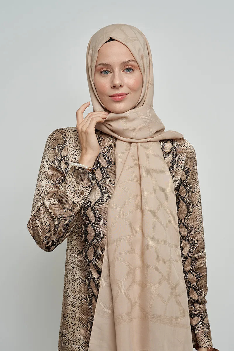 Jakar Pamuk Şal Mozaik Desen - Bej
