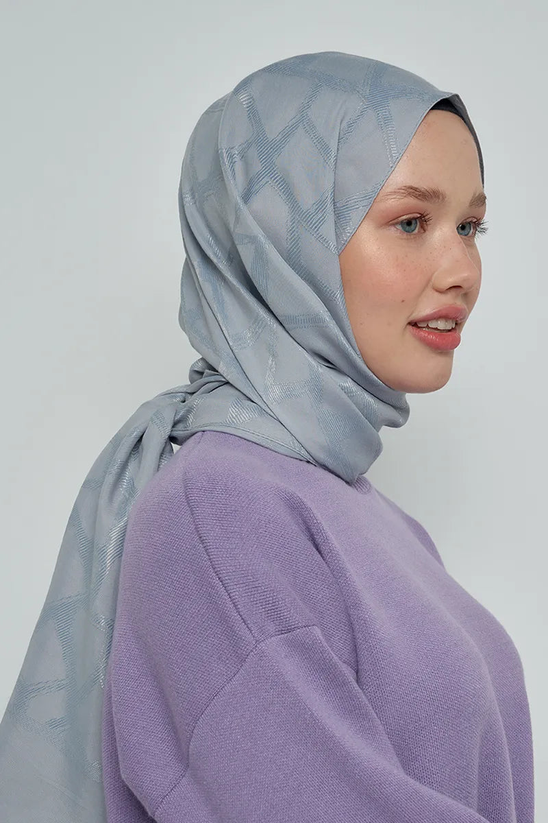 Jakar Pamuk Şal Mozaik Desen - Gri