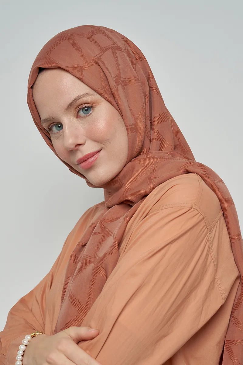 Jakar Pamuk Şal Mozaik Desen - Kahverengi