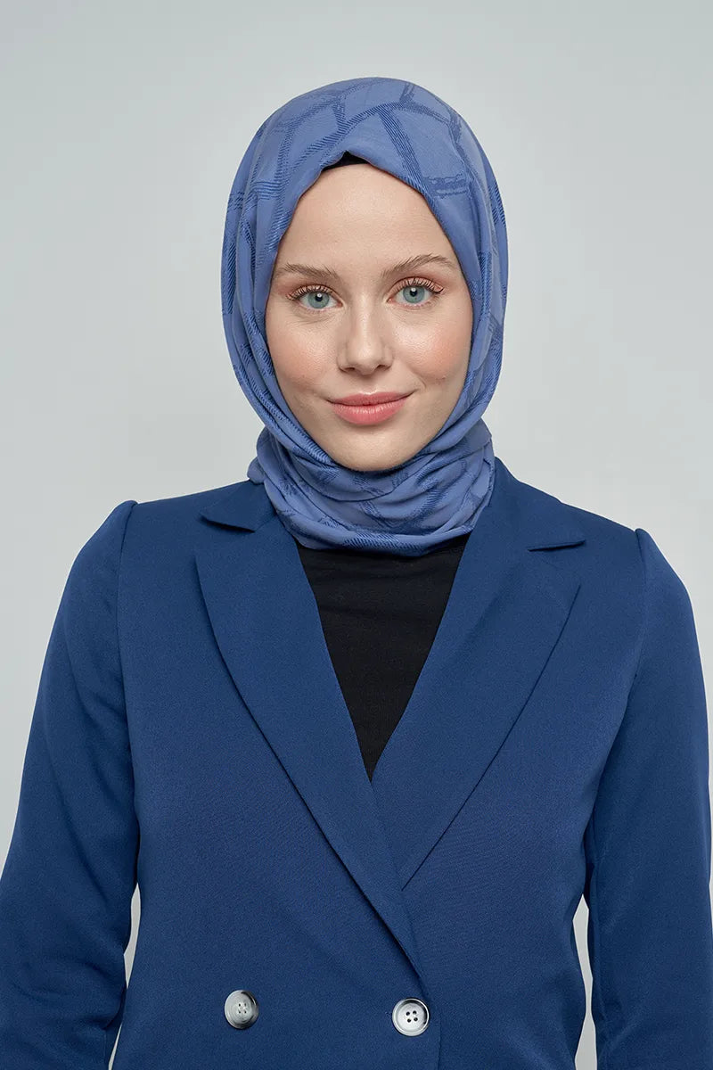 Jakar Pamuk Şal Mozaik Desen - Kot Mavi