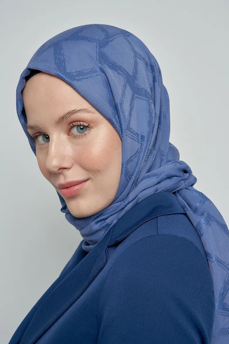 Jakar Pamuk Şal Mozaik Desen - Kot Mavi