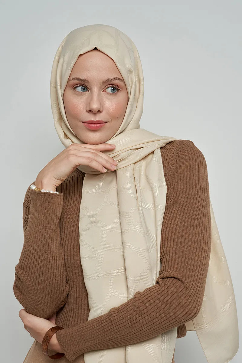 Jakar Pamuk Şal Mozaik Desen - Krem