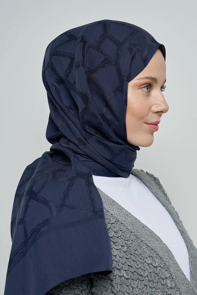 Jakar Pamuk Şal Mozaik Desen - Lacivert