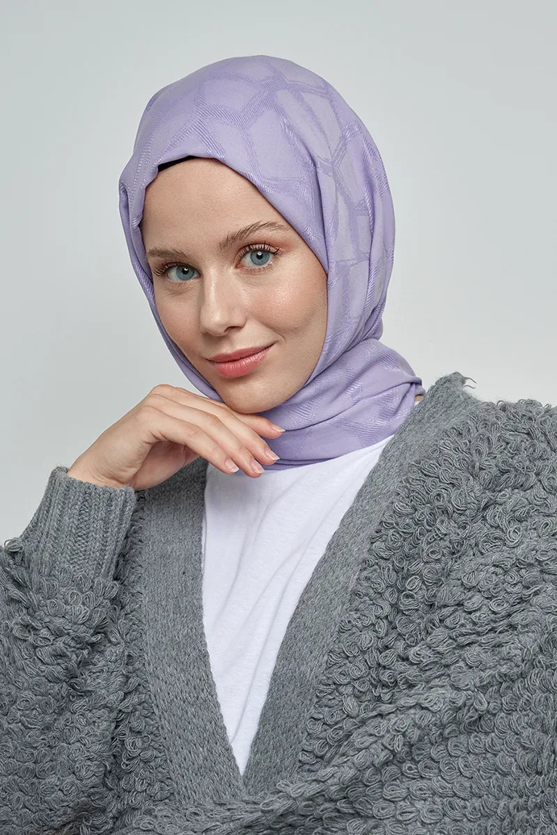 Jacquard Cotton Shawl Mosaic Pattern - Lilac