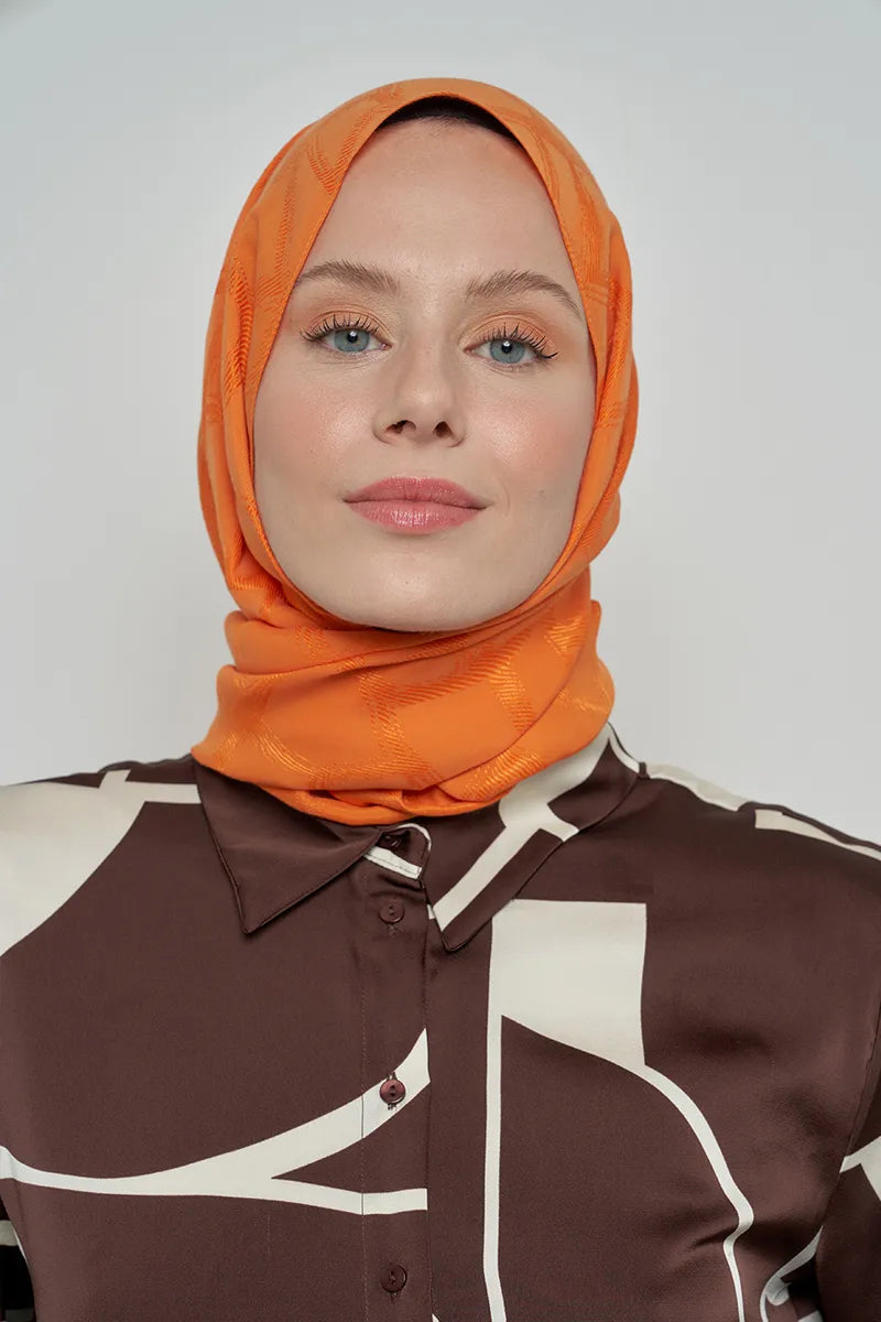 Jakar Pamuk Şal Mozaik Desen - Turuncu