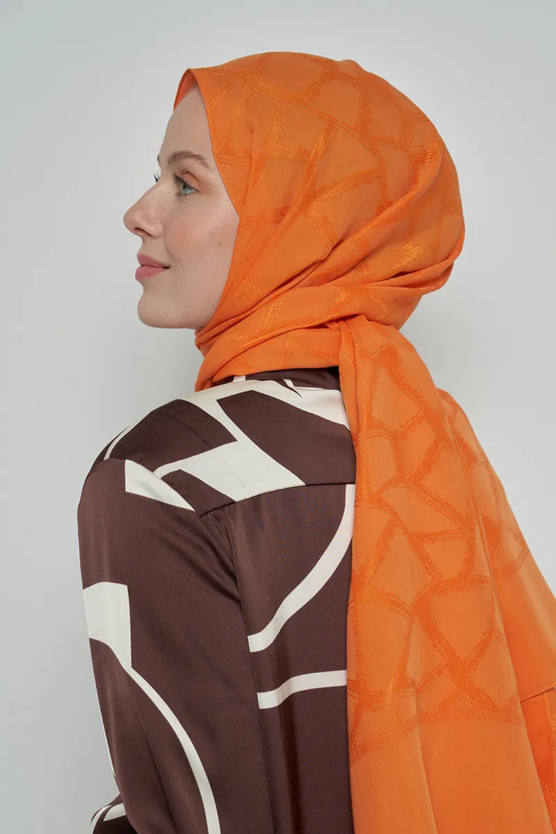 Jakar Pamuk Şal Mozaik Desen - Turuncu