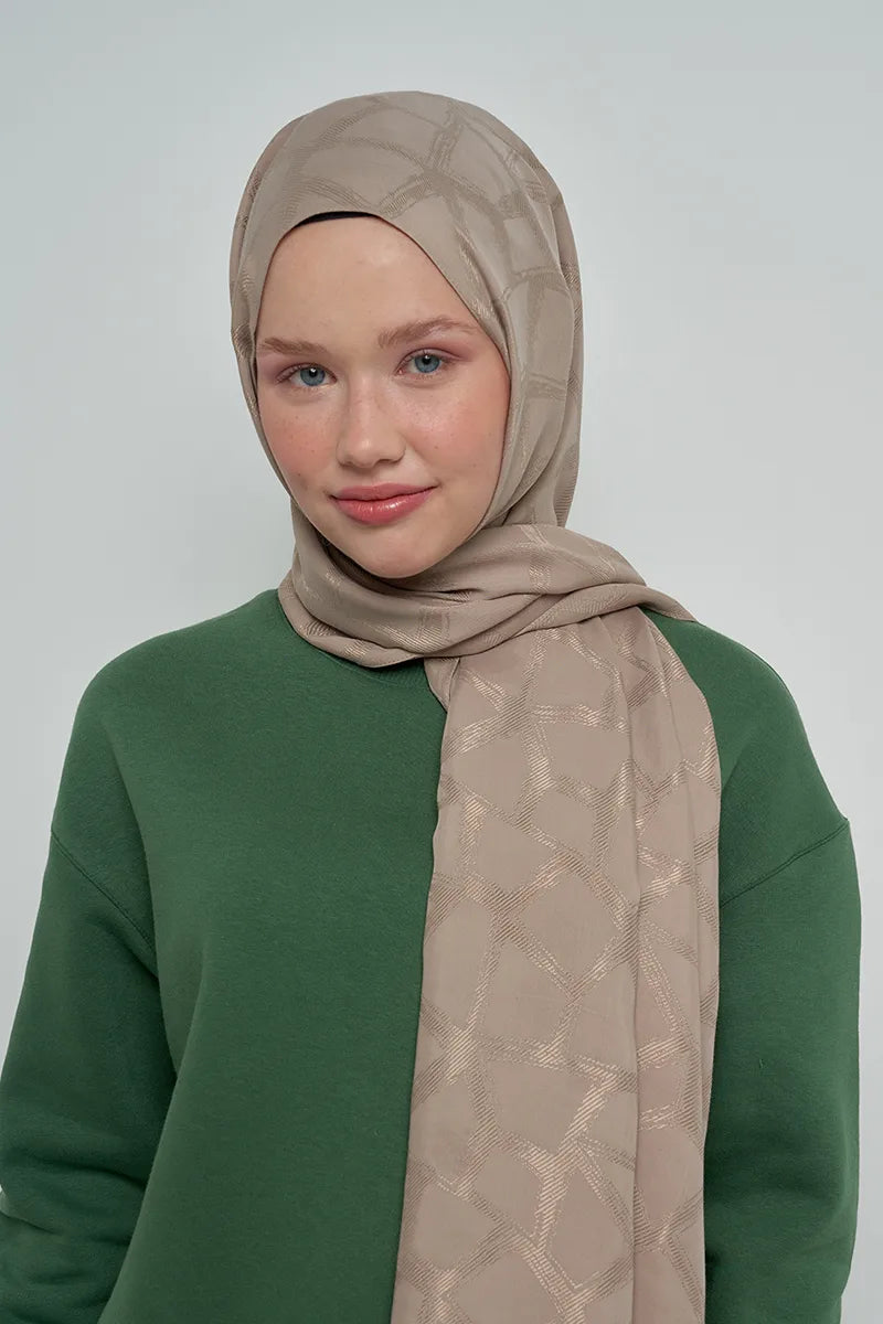 Jakar Pamuk Şal Mozaik Desen - Vizon