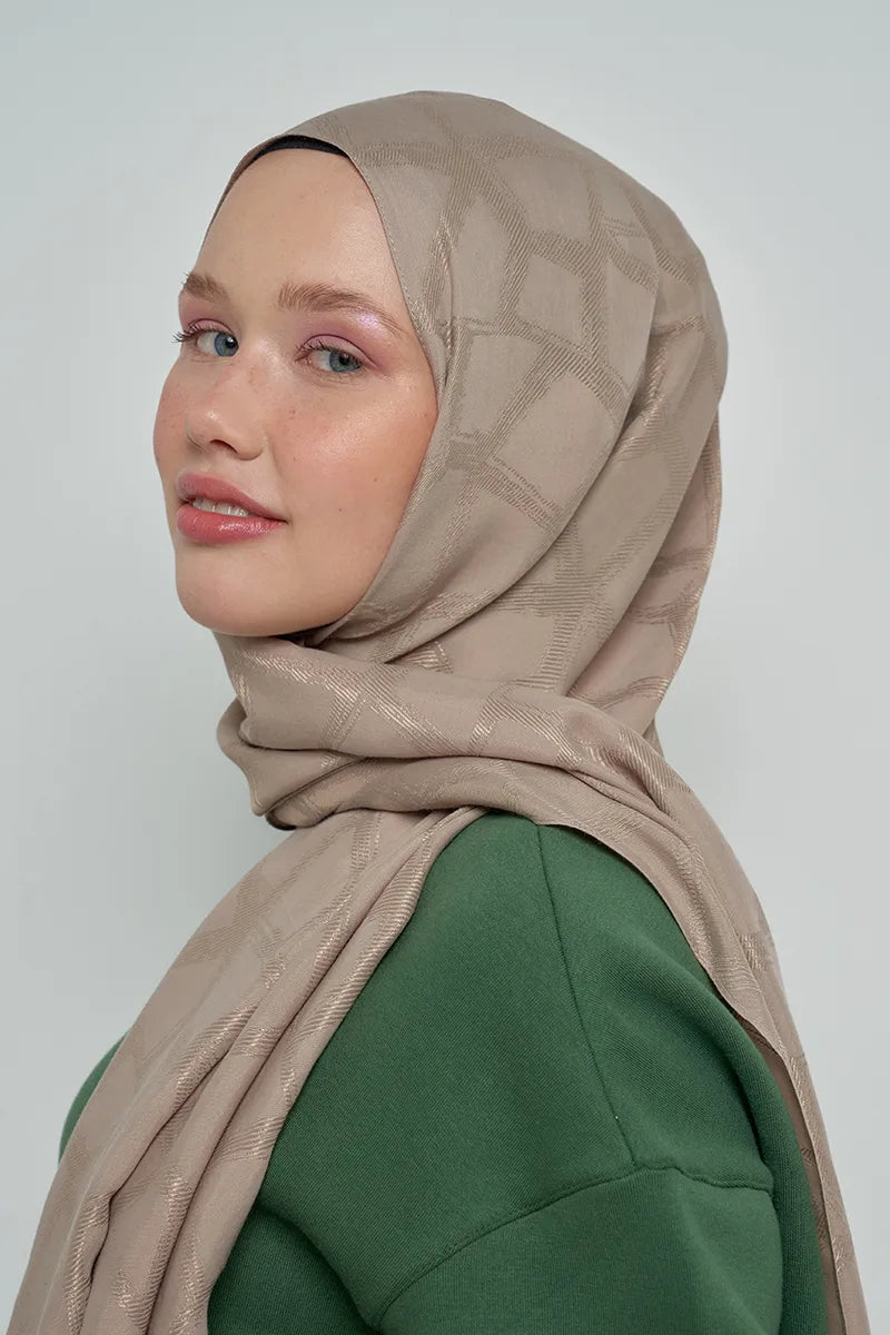 Jakar Pamuk Şal Mozaik Desen - Vizon