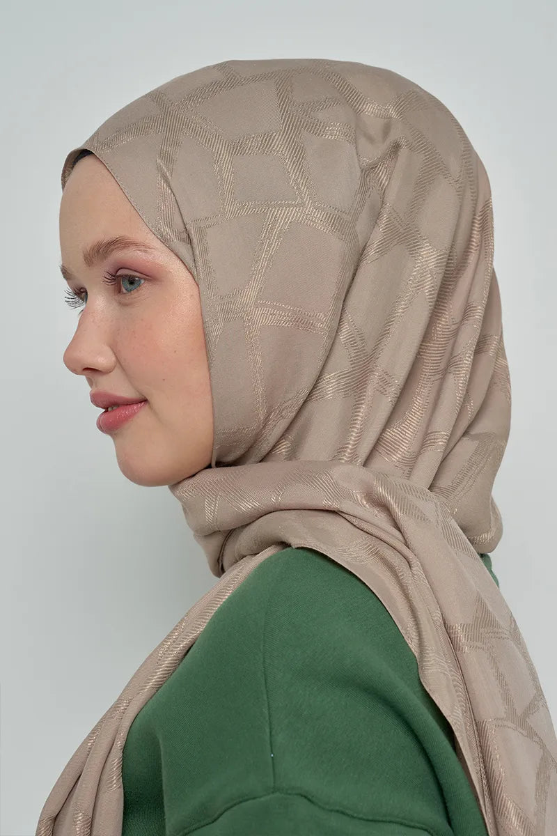 Jakar Pamuk Şal Mozaik Desen - Vizon