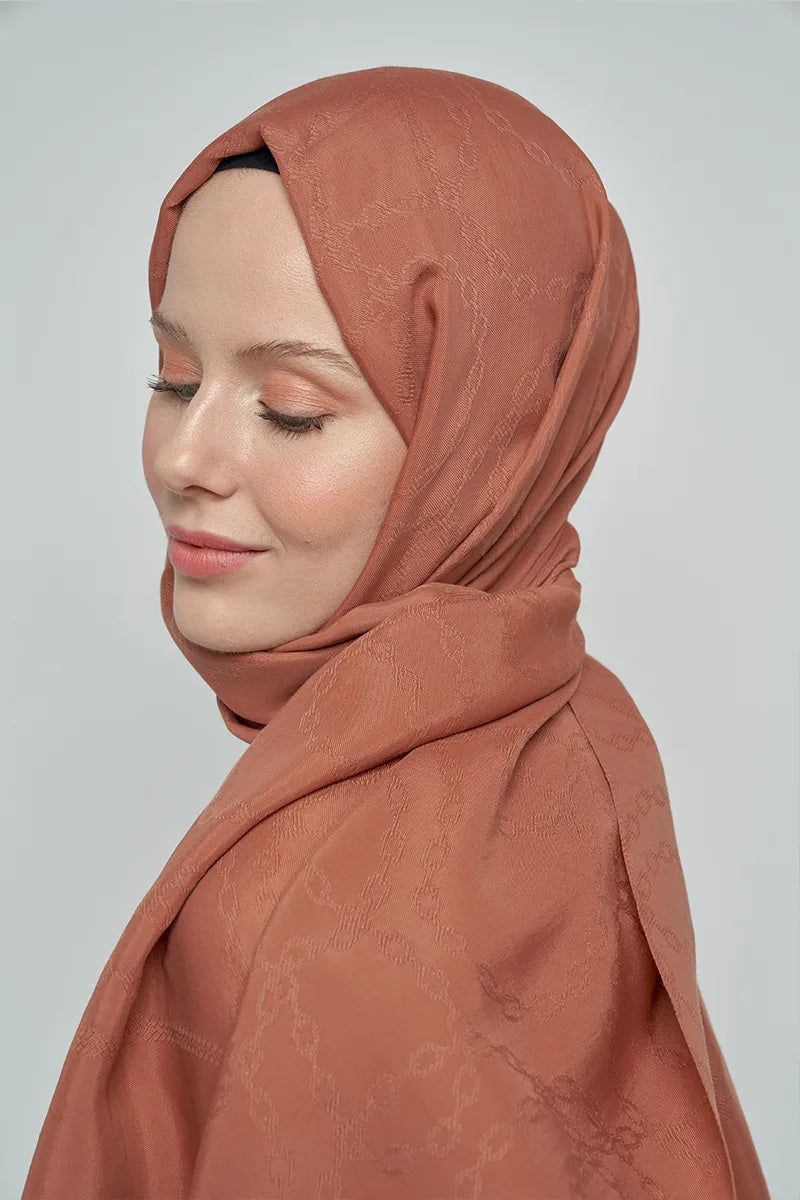 Jakar Pamuk Şal Zincir Desen - Kahverengi