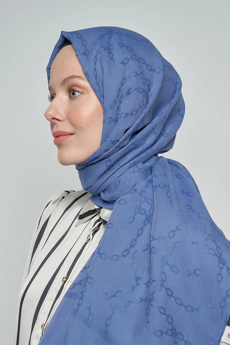 Jakar Pamuk Şal Zincir Desen - Kot Mavi