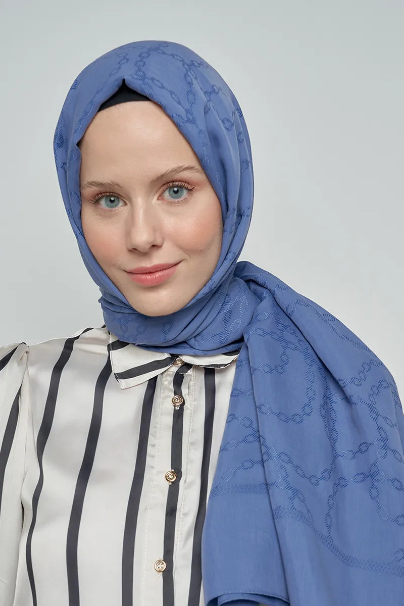 Jakar Pamuk Şal Zincir Desen - Kot Mavi