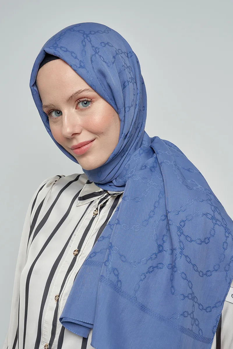 Jakar Pamuk Şal Zincir Desen - Kot Mavi